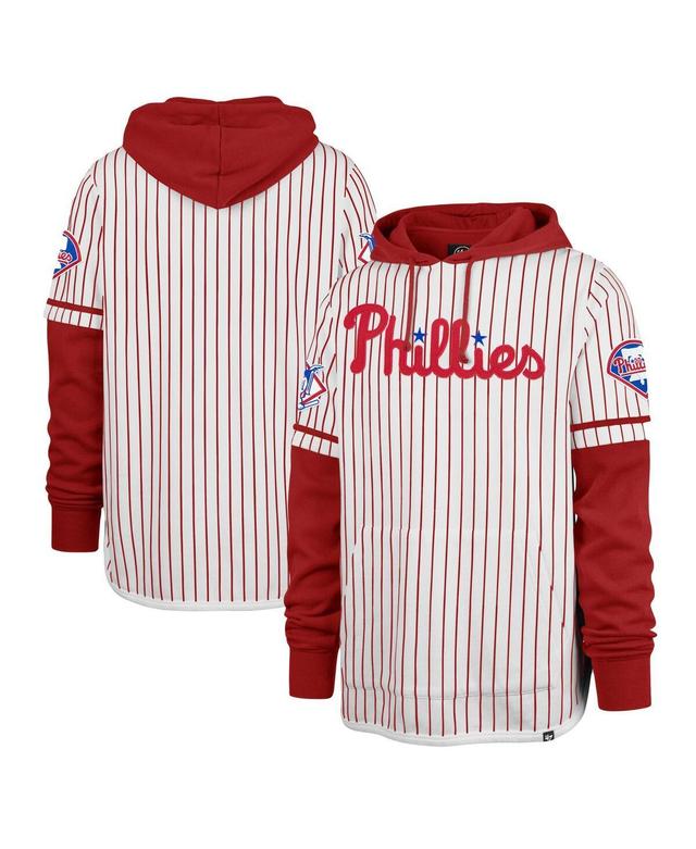 Mens 47 Brand White Philadelphia Phillies Pinstripe Double Header Pullover Hoodie Product Image