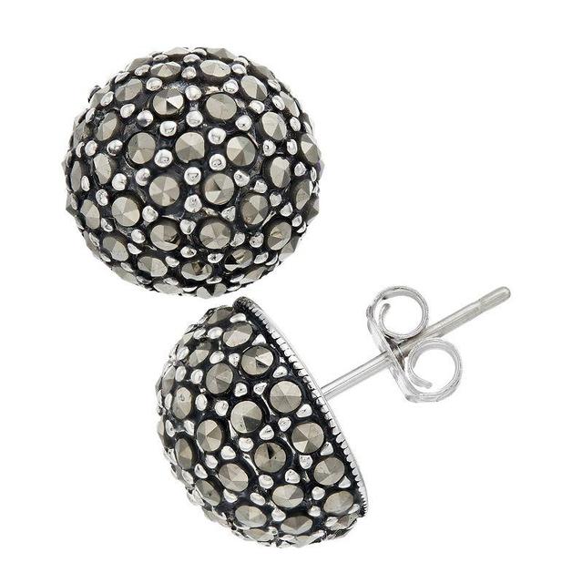 Tori Hill Sterling Silver Marcasite Half Ball Stud Earrings, Womens Product Image