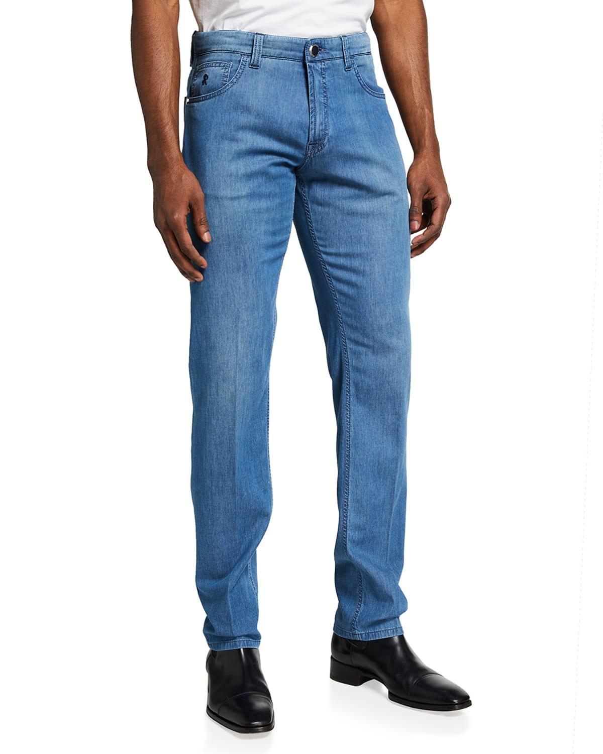 Mens Light-Wash Straight-Leg Denim Jeans Product Image