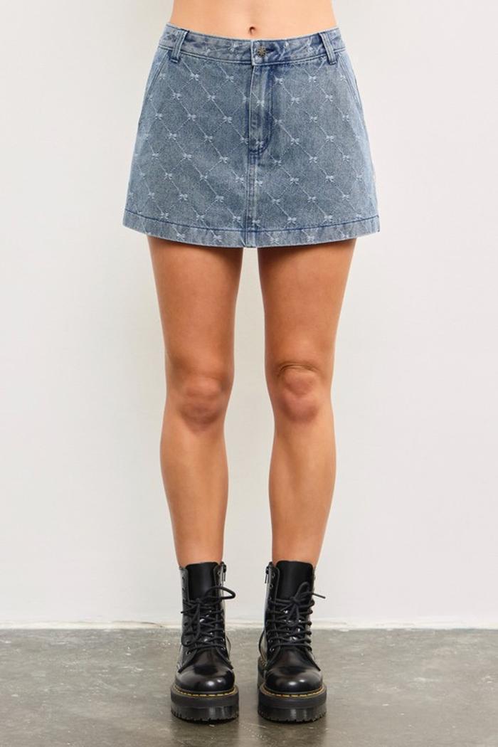 Diamond Ribbon Pattern Denim Skort Product Image