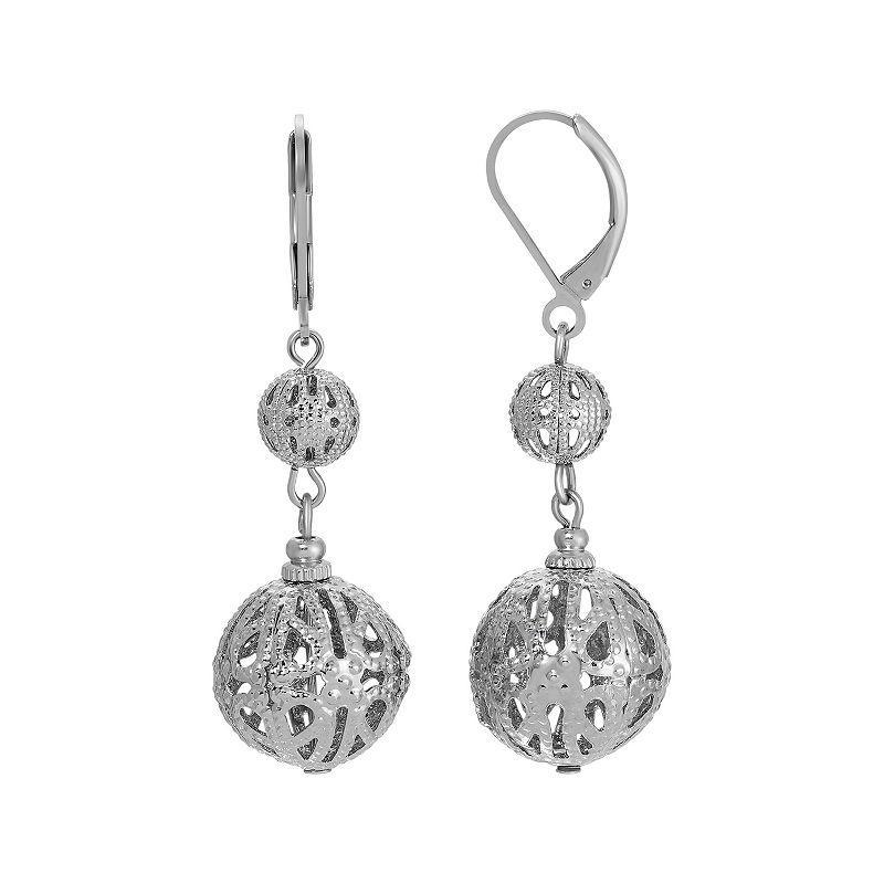 1928 Silver Tone Filigree Leverback Drop Earrings, Womens Product Image