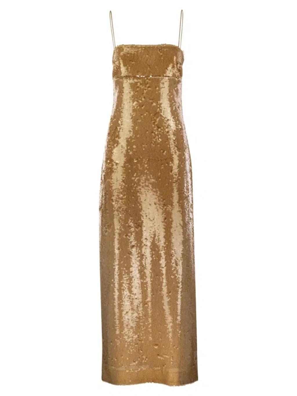 Studio Orange Sequined Sheath Dress In Hazelnut Product Image