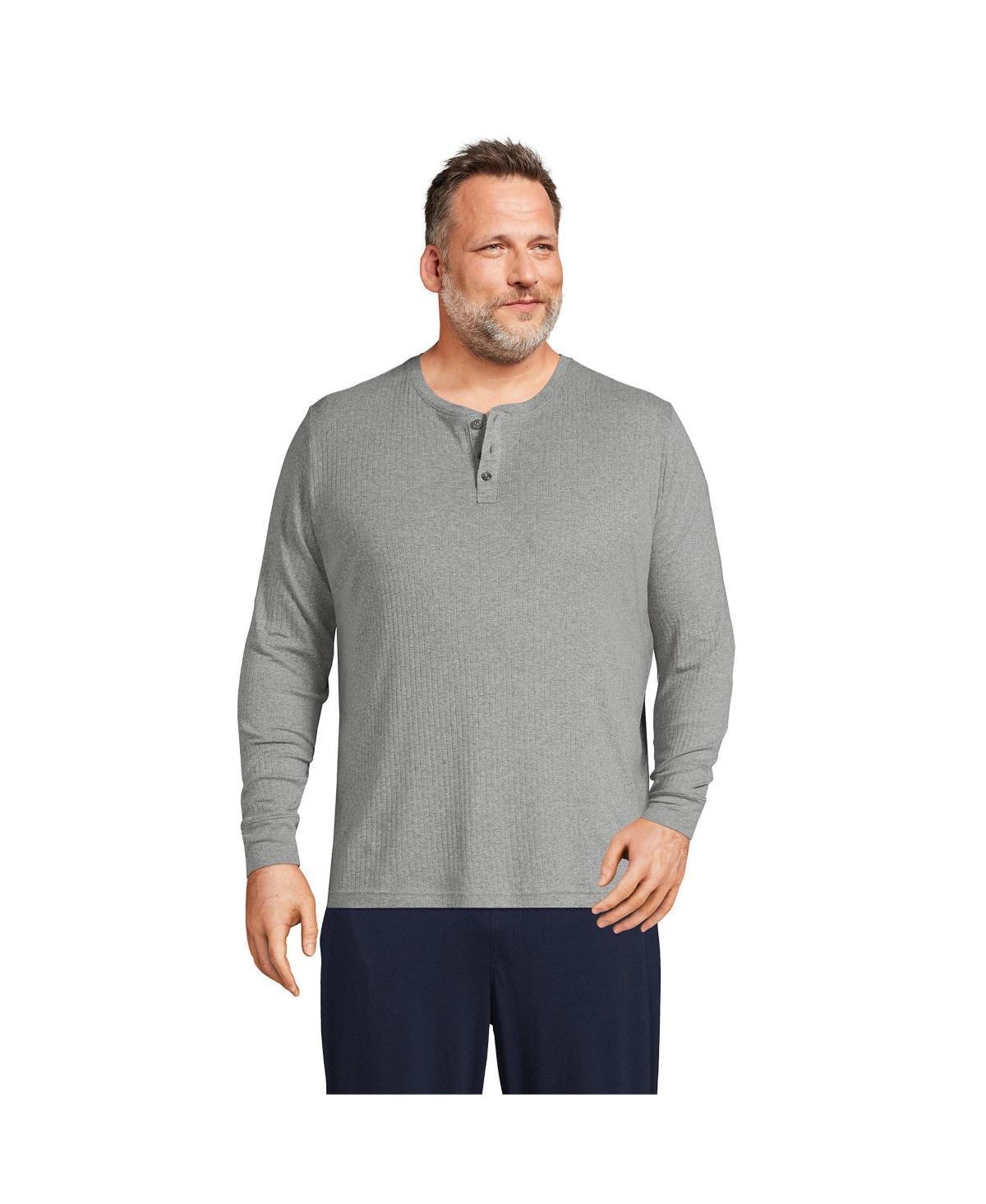 Big & Tall Lands End Knit Ribbed Pajama Henley, Mens Product Image