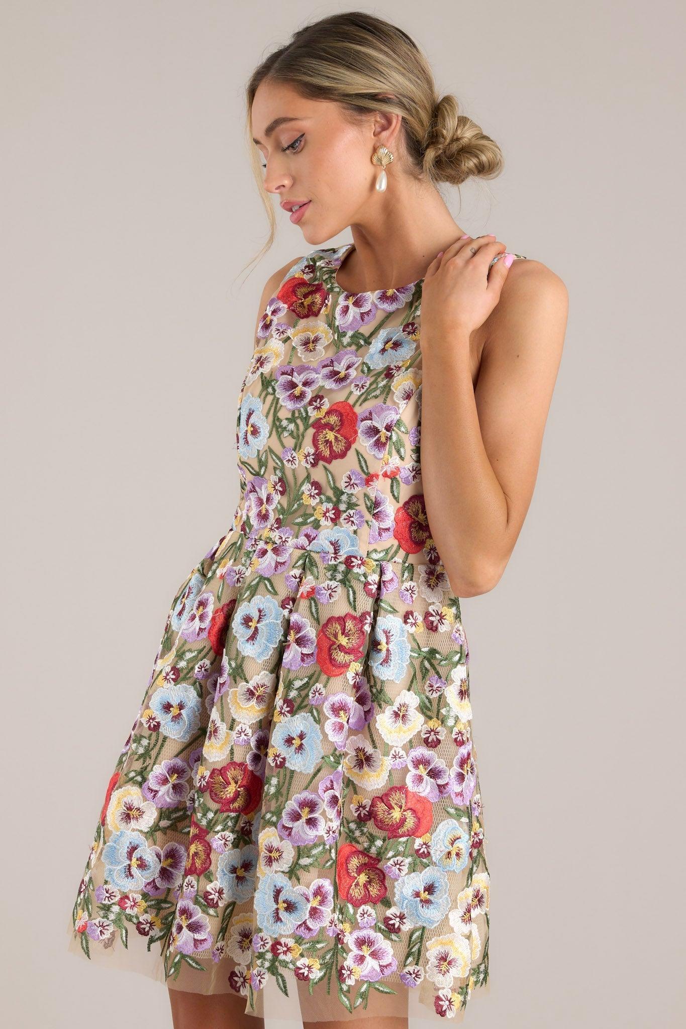 Garden Bloom Natural Floral Embroidered Mini Dress Product Image