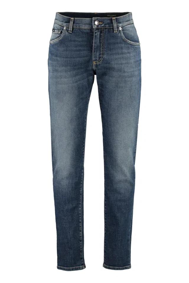 Blue Cotton Denim Jeans In Light Blue Product Image