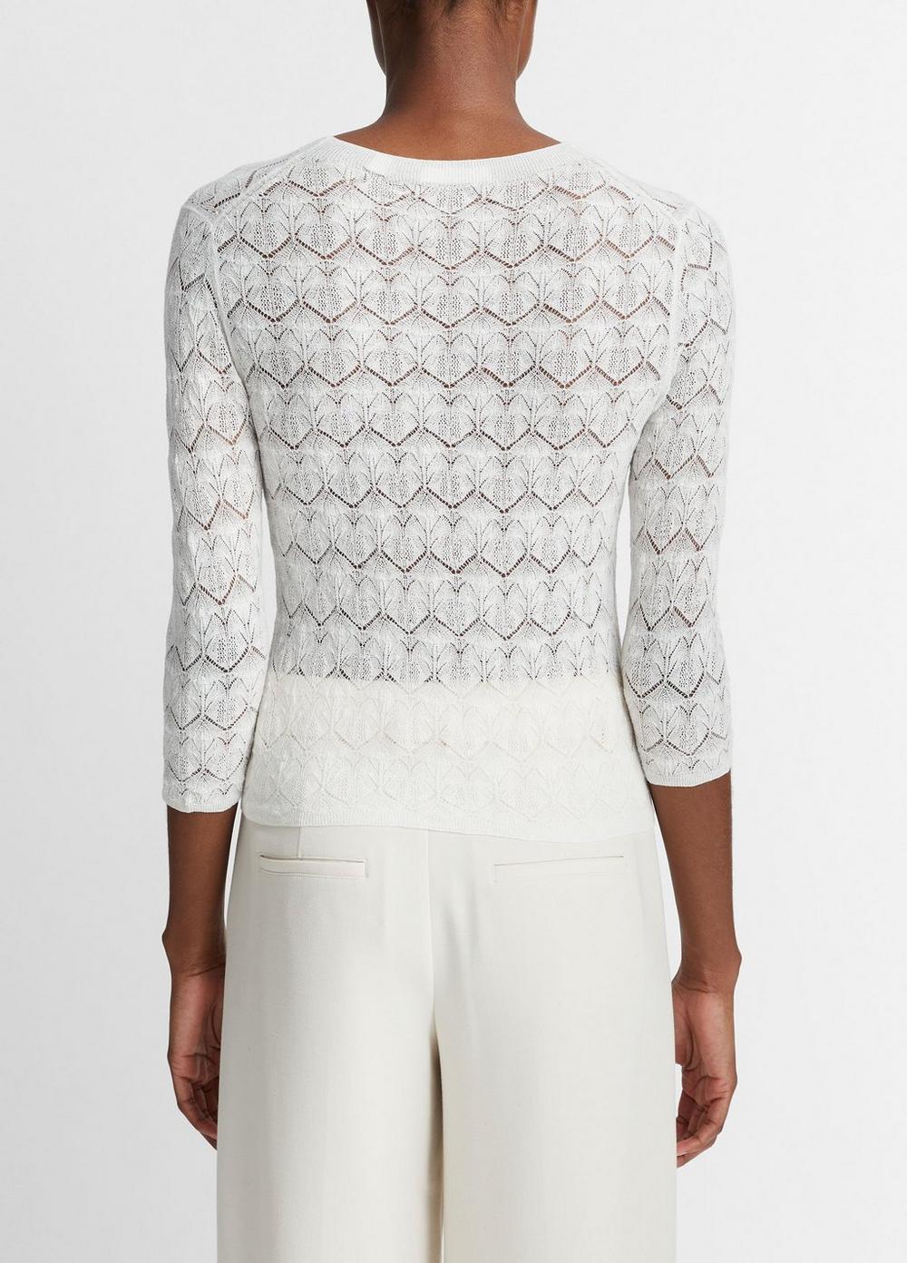 Fine Lace Cotton Three-Quarter-Sleeve Sweater Product Image