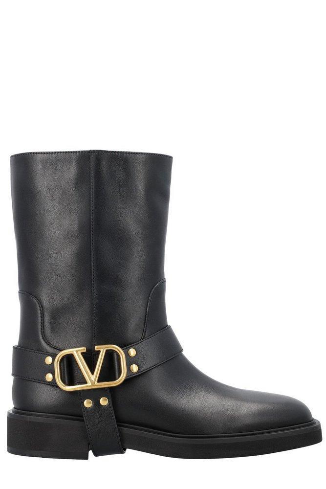 Valentino Vlogo Plaque Square Toe Boots In Black Product Image