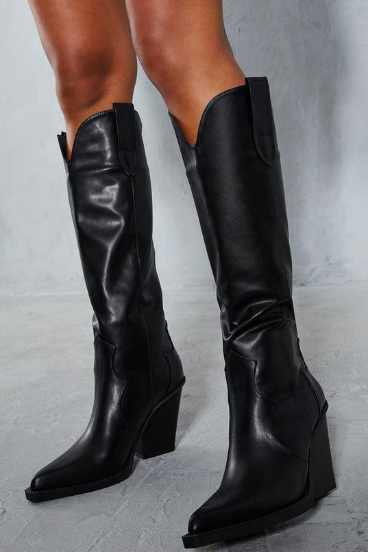 Leather Look Knee High Cowboy Boots product image