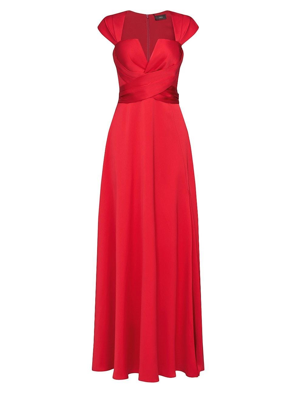 Womens Calista Satin Faux Wrap A-Line Gown product image