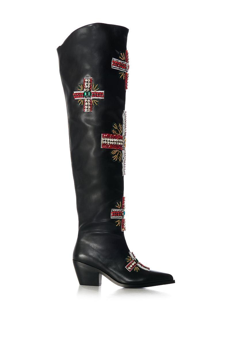 AZALEA WANG JAZLYN BLACK RHINESTONE EMBELLISHED WESTERN BOOT Product Image