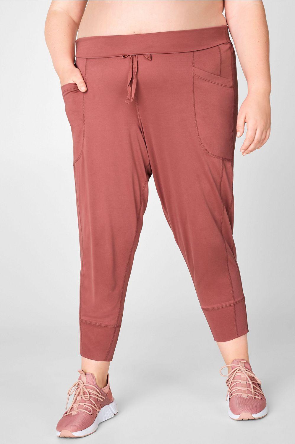 Fabletics Sleek Knit Drawstring Pant Womens pink/red plus Size 4X Product Image