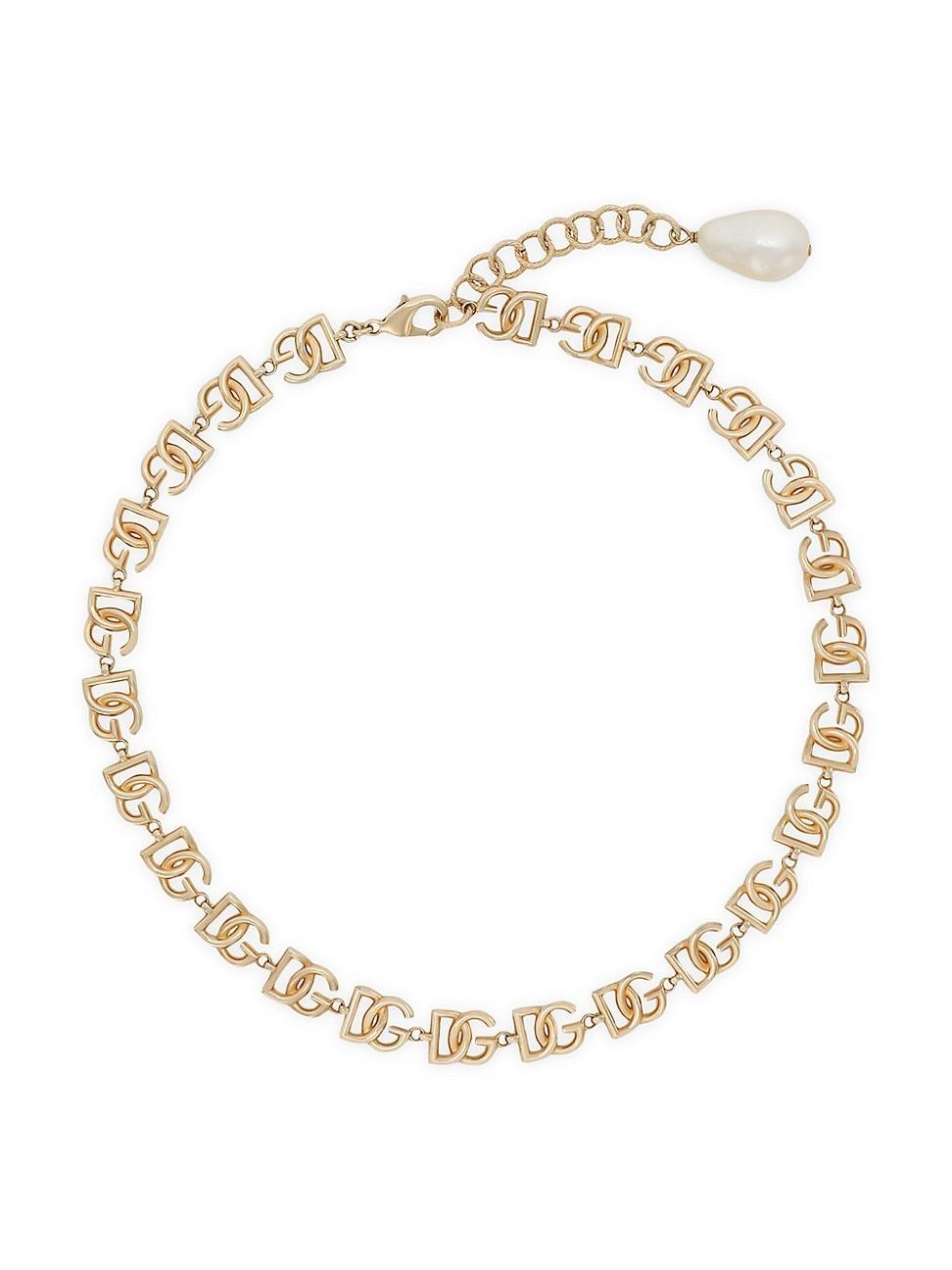 Womens DG Logo Goldtone & Baroque Imitation Pearl Chain Necklace Product Image