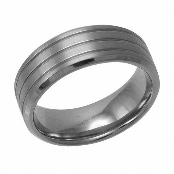 Men's 8.0mm Grooved Titanium Wedding Band Product Image