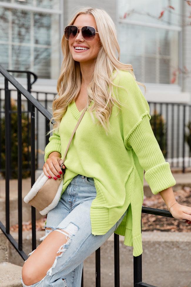 Bold Dreams Lime Oversized V-Neck Sweater FINAL SALE Product Image