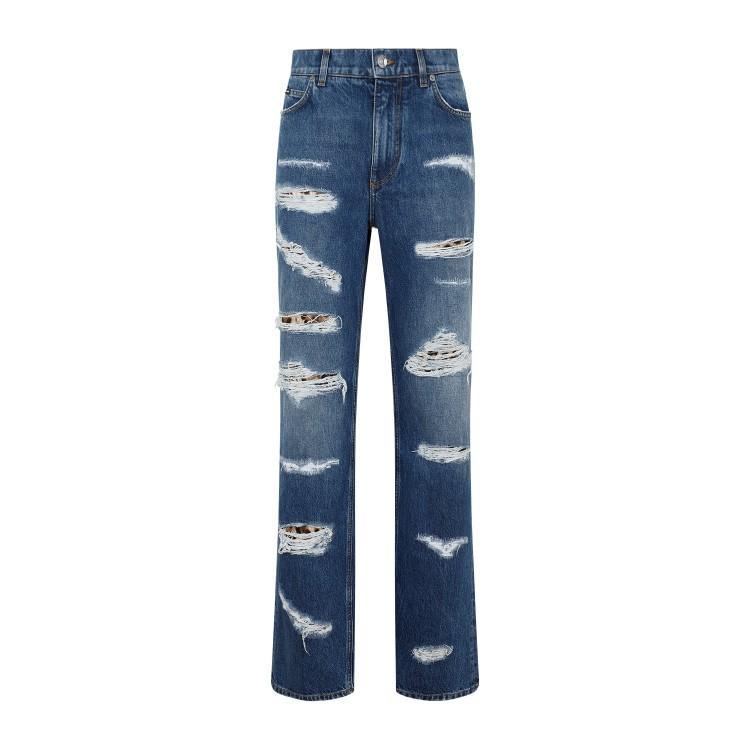 DOLCE & GABBANA Blue Tattered Skinny Denim Cotton Blend Jeans Product Image