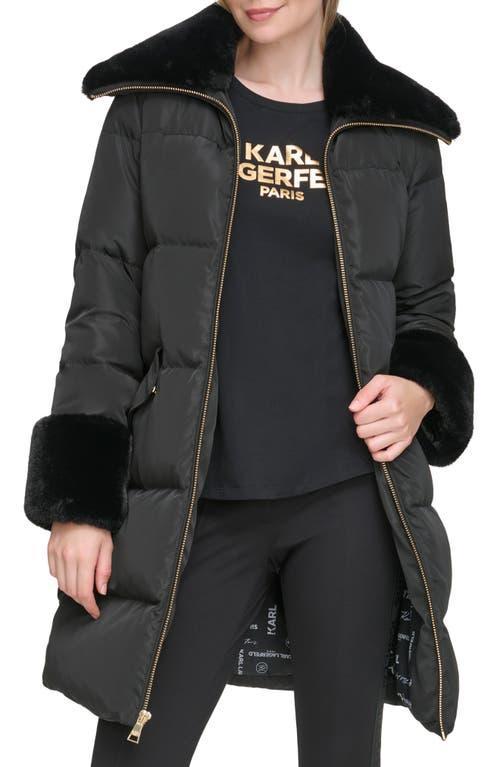 Karl Lagerfeld Paris Down & Feather Puffer Coat with Faux Fur Trim Product Image