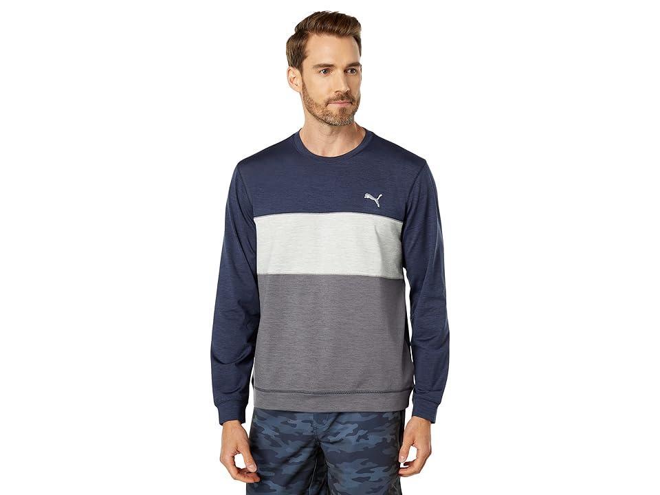 PUMA Golf Cloudspun Color-Block Crew Neck (Navy Blazer Heather/Quiet Shade Heather) Men's Sweatshirt Product Image