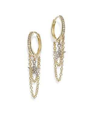 Womens Two-Tone 14K Gold & Diamond Star & Chain Drop Earrings Product Image