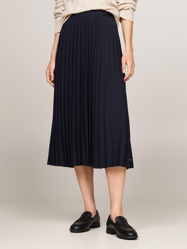 Tommy Hilfiger Women's Logo Waistband Pleated Midi Skirt Product Image