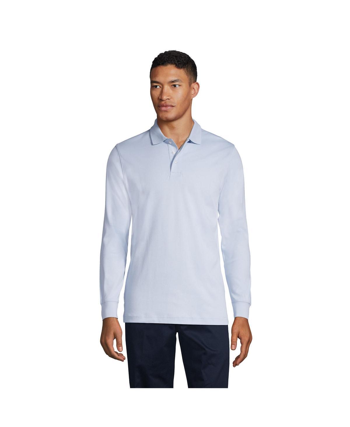 Big & Tall Lands End Long Sleeve Interlock Polo, Mens Classic Blue Product Image