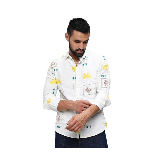 Campus Sutra Mens Chalk White Butterfly Pine Shirt Product Image