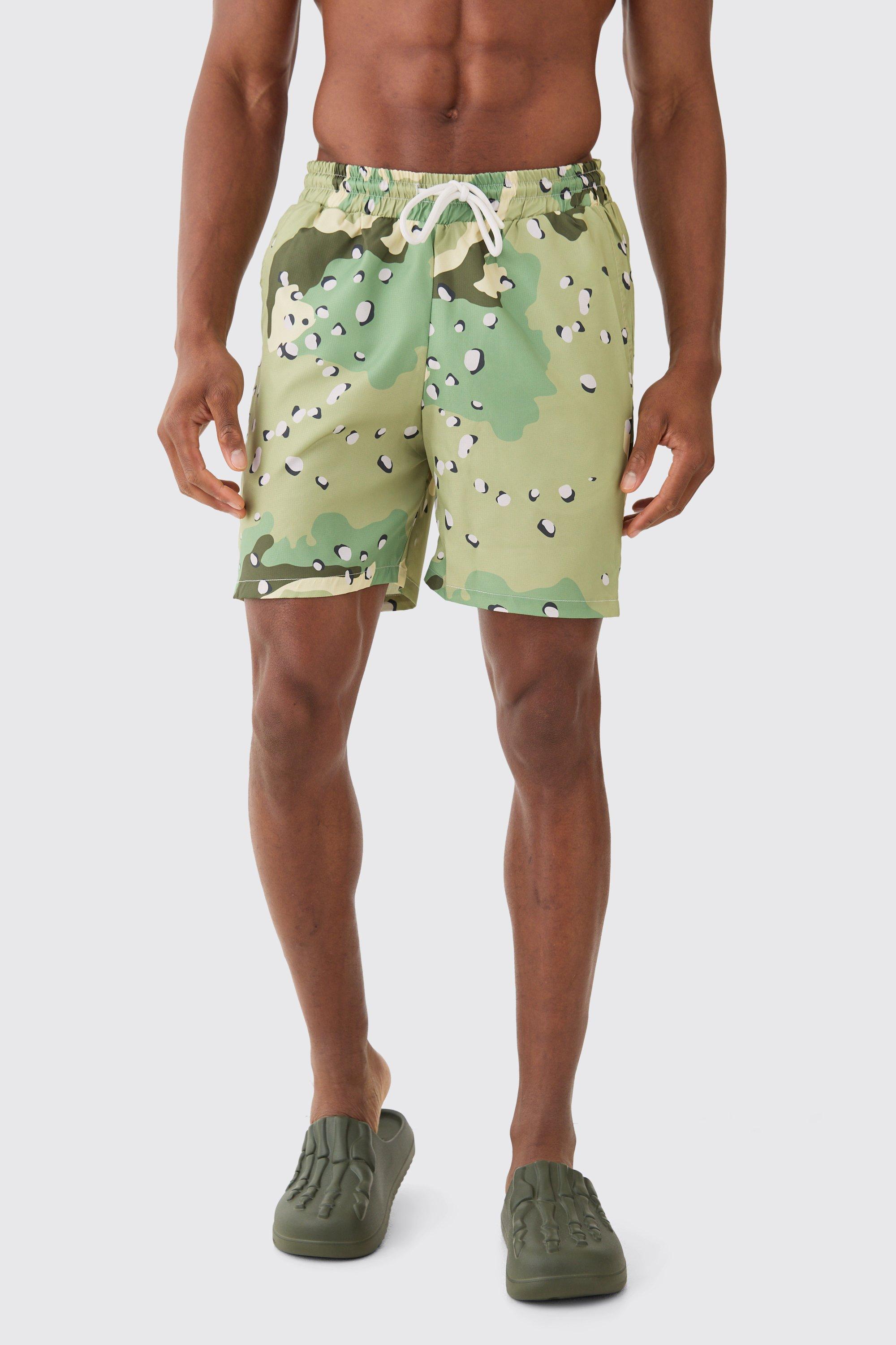 Mid Length Camo Ripstop Swim Trunks | boohooMAN USA Product Image