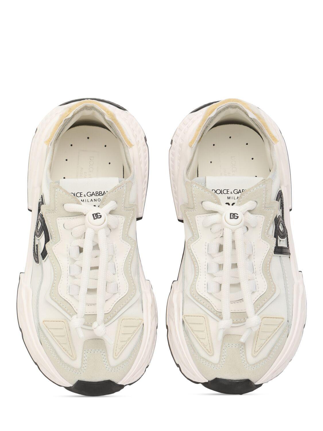 DOLCE & GABBANA Logo Print Leather Lace-up Sneakers In White Product Image