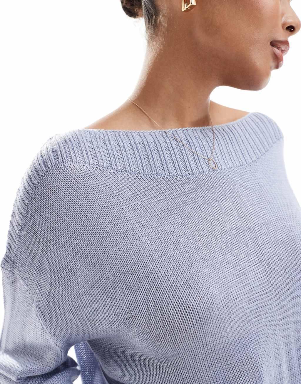 Stradivarius boat neck sweater in light blue Product Image