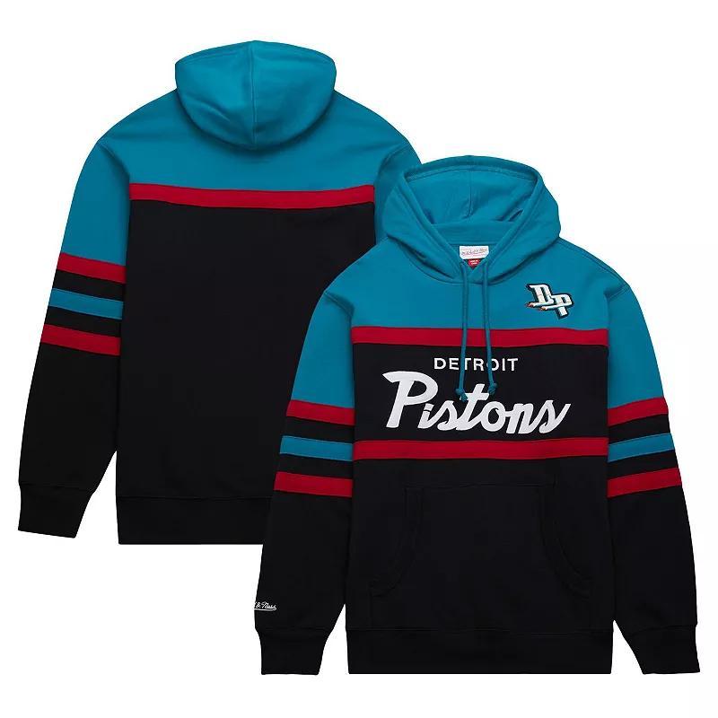 Mens Mitchell & Ness Black/Teal Detroit Pistons Head Coach Pullover Hoodie Product Image