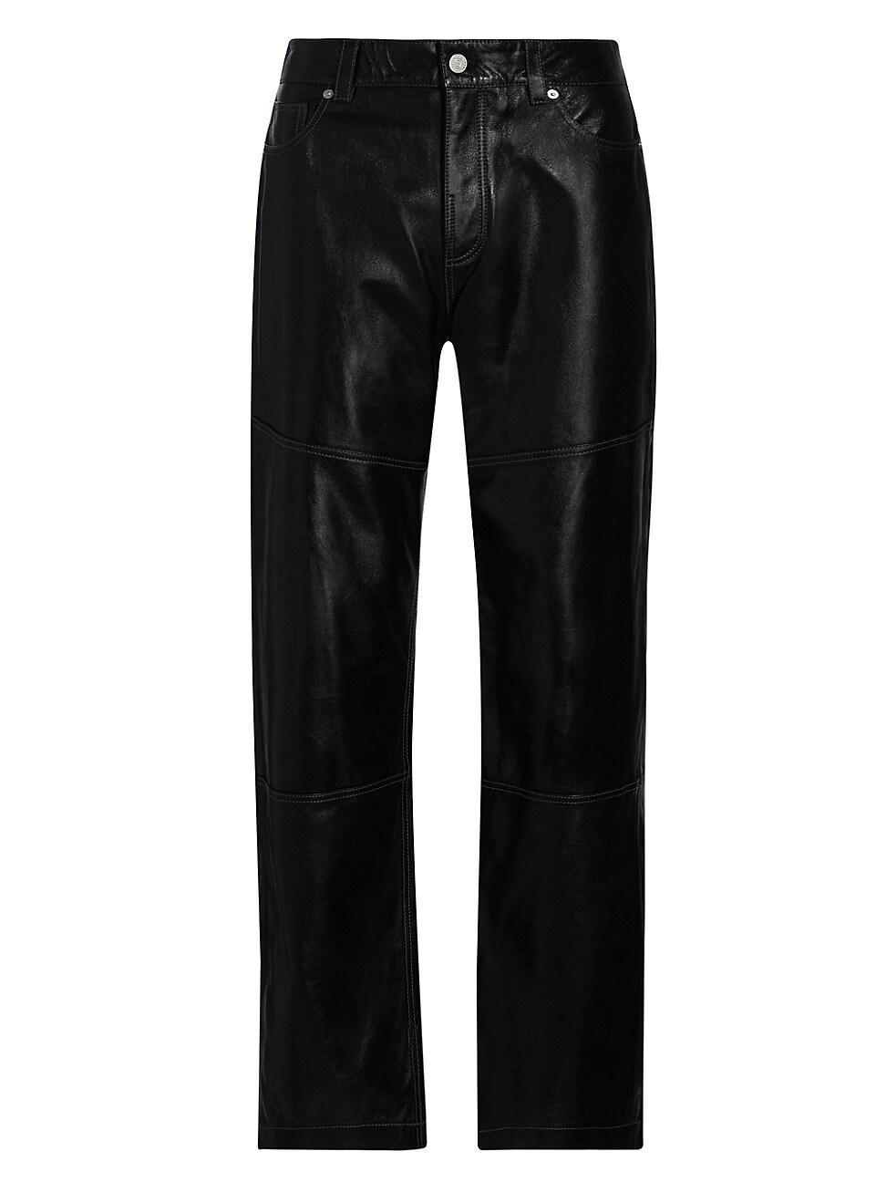 Mens Paneled Loose-Fit Leather Trousers Product Image