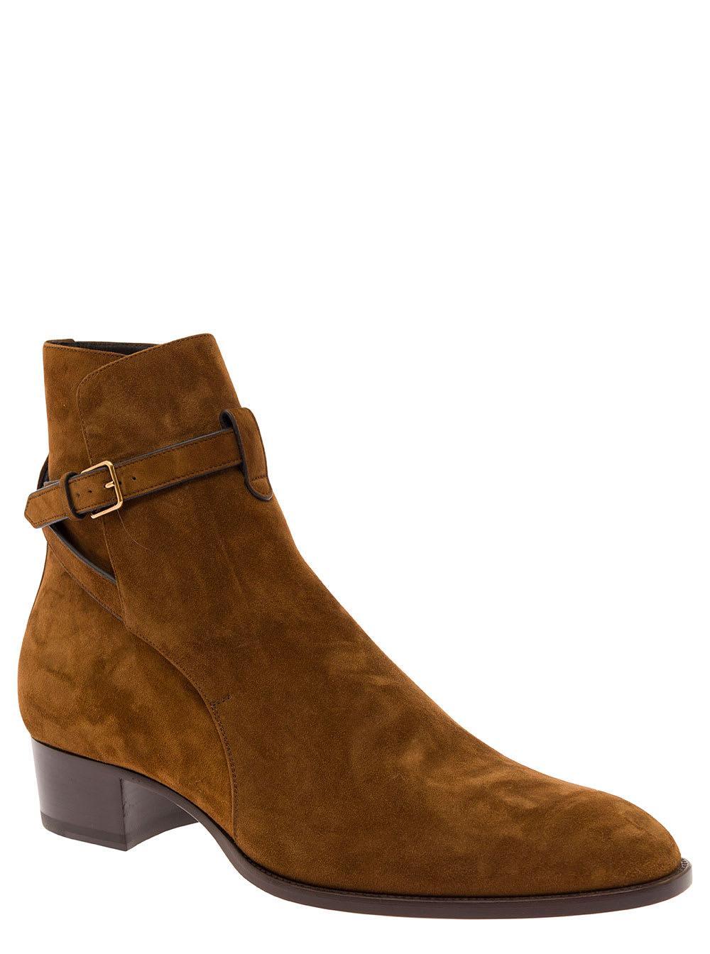 SAINT LAURENT Wyatt Jodphur Suede Bootie In Brown Product Image