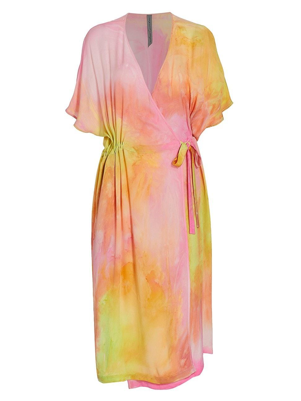 Womens Diane Tie-Dye Silk Wrap Midi-Dress Product Image