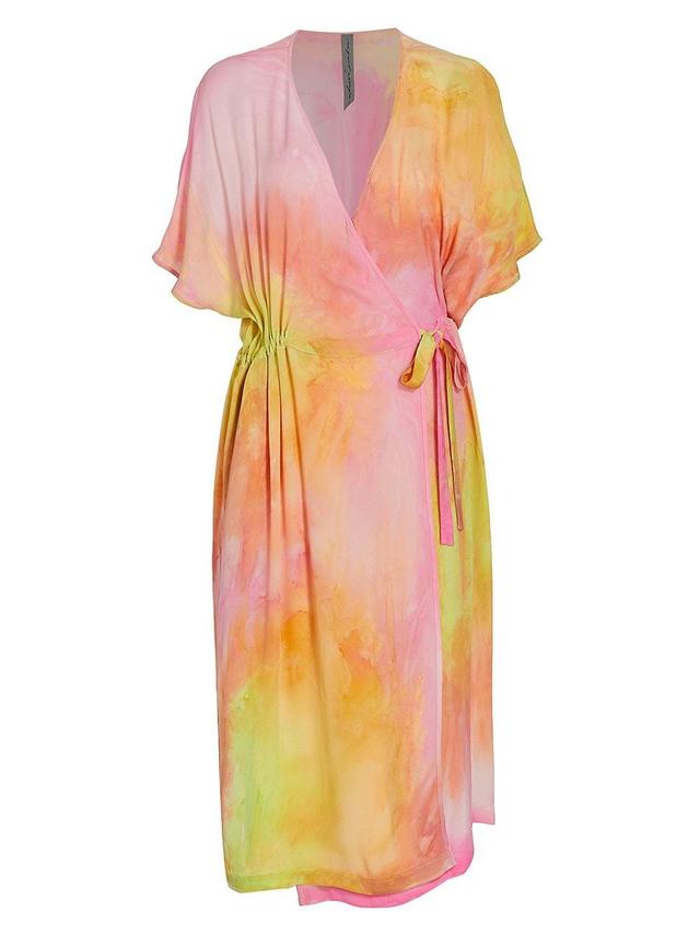 Womens Diane Tie-Dye Silk Wrap Midi-Dress Product Image