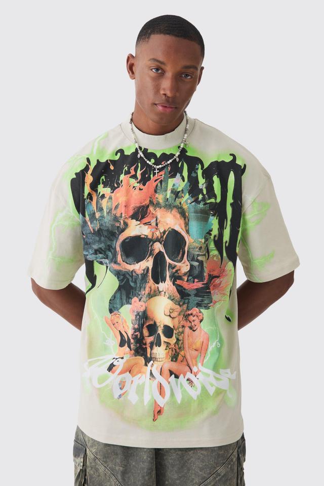 Oversized Extended Neck Extreme Skull Graphic T-shirt | boohooMAN USA Product Image