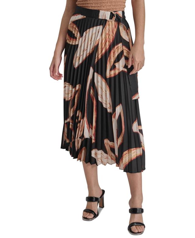 Dkny Womens Printed Pleated Crossover Pull-On Midi Skirt Product Image