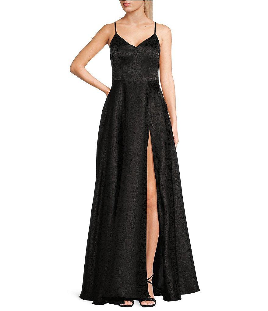 B. Darlin V-Neck Side Slit Satin Gown Product Image