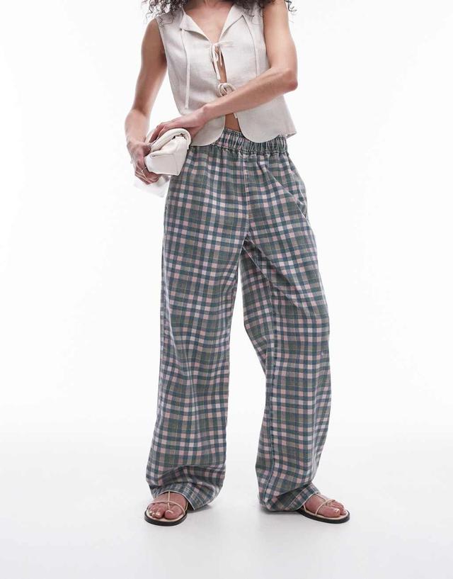 Topshop check pull-on pants in multi Product Image