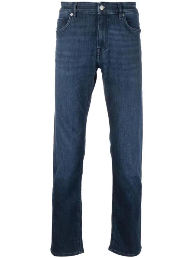 Logo-patch Tapered-leg Jeans In Blue Product Image