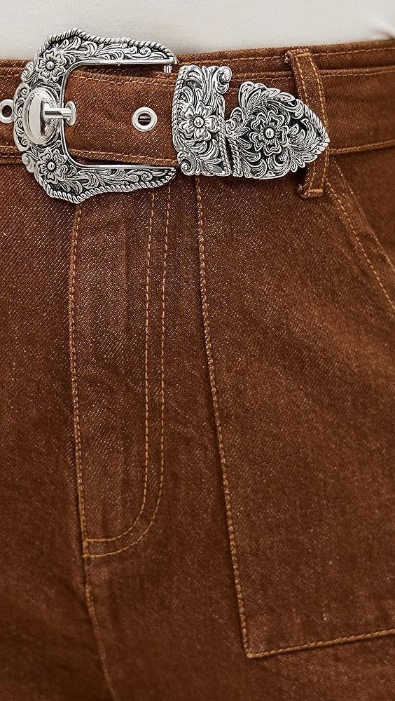 Marques Almeida Brown Denim Shorts With Embellishment Belt | Shopbop Product Image