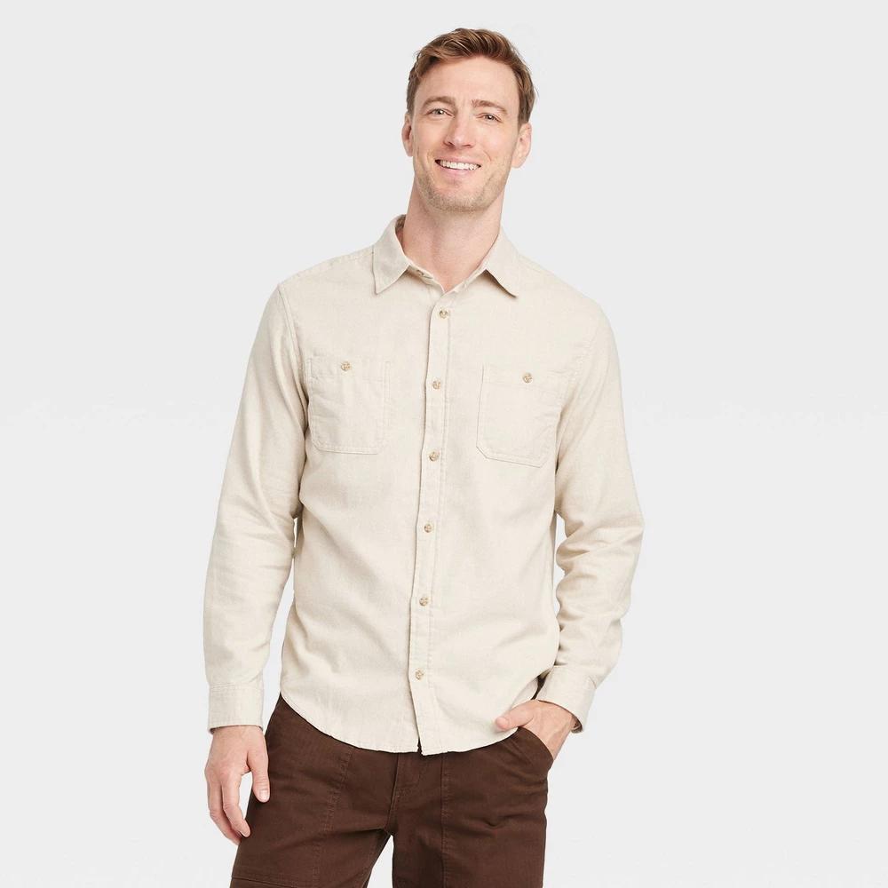 Mens Mid-Weight Flannel Long Sleeve Button-Down Shirt - Goodfellow & Co Tan M Product Image