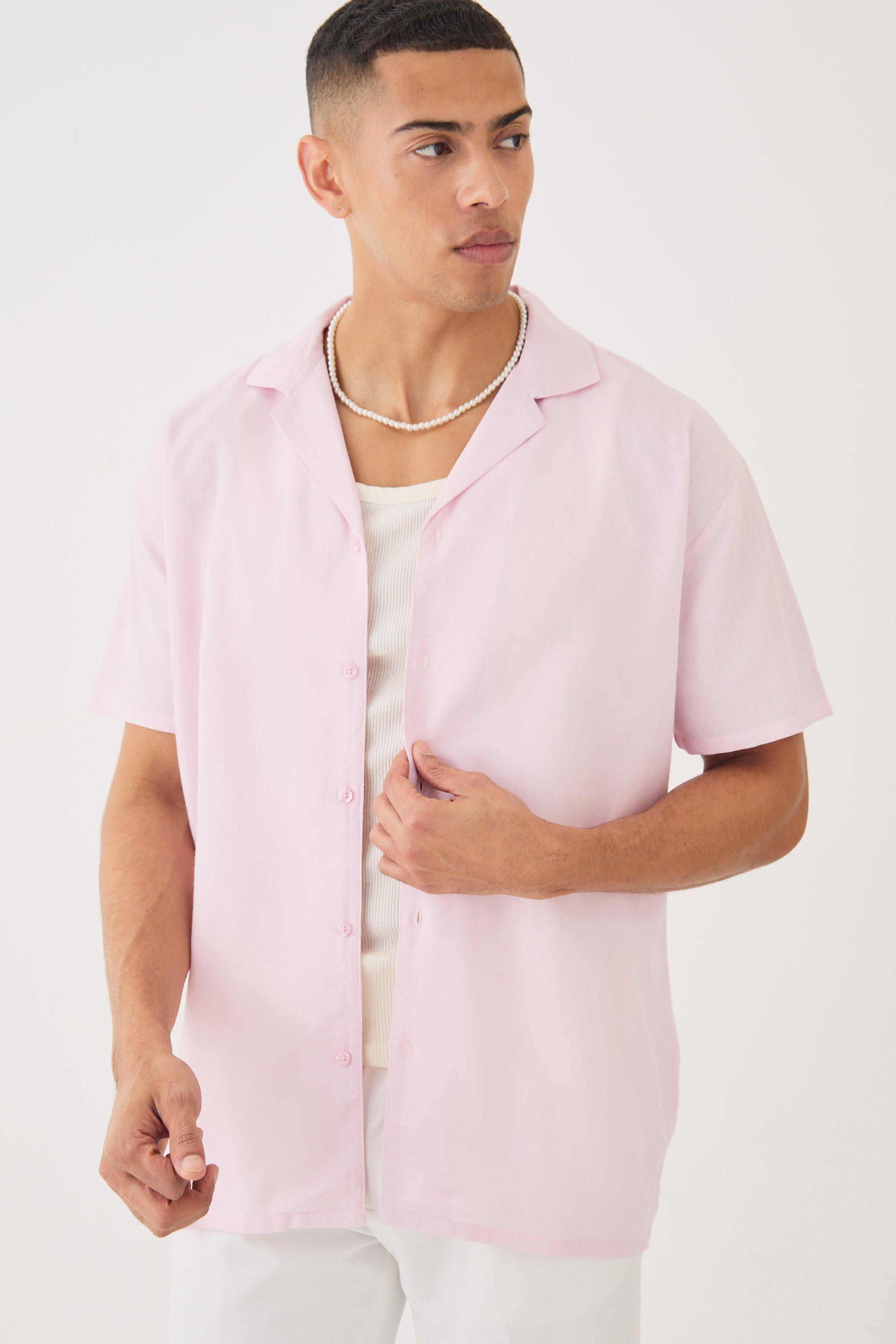 Short Sleeve Revere Oversized Linen Shirt | boohooMAN USA Product Image