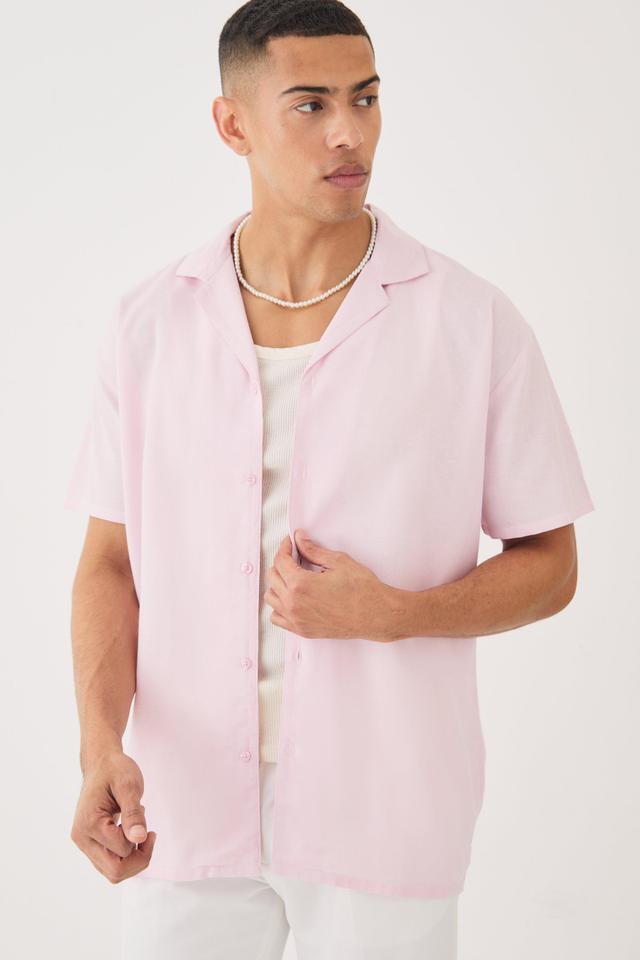 Short Sleeve Revere Oversized Linen Shirt | boohooMAN USA Product Image