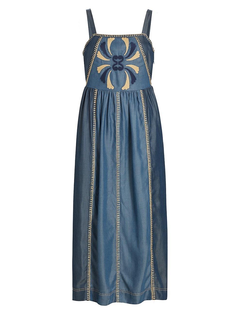 Womens Eterna Della Embroidered Denim Midi-Dress Product Image