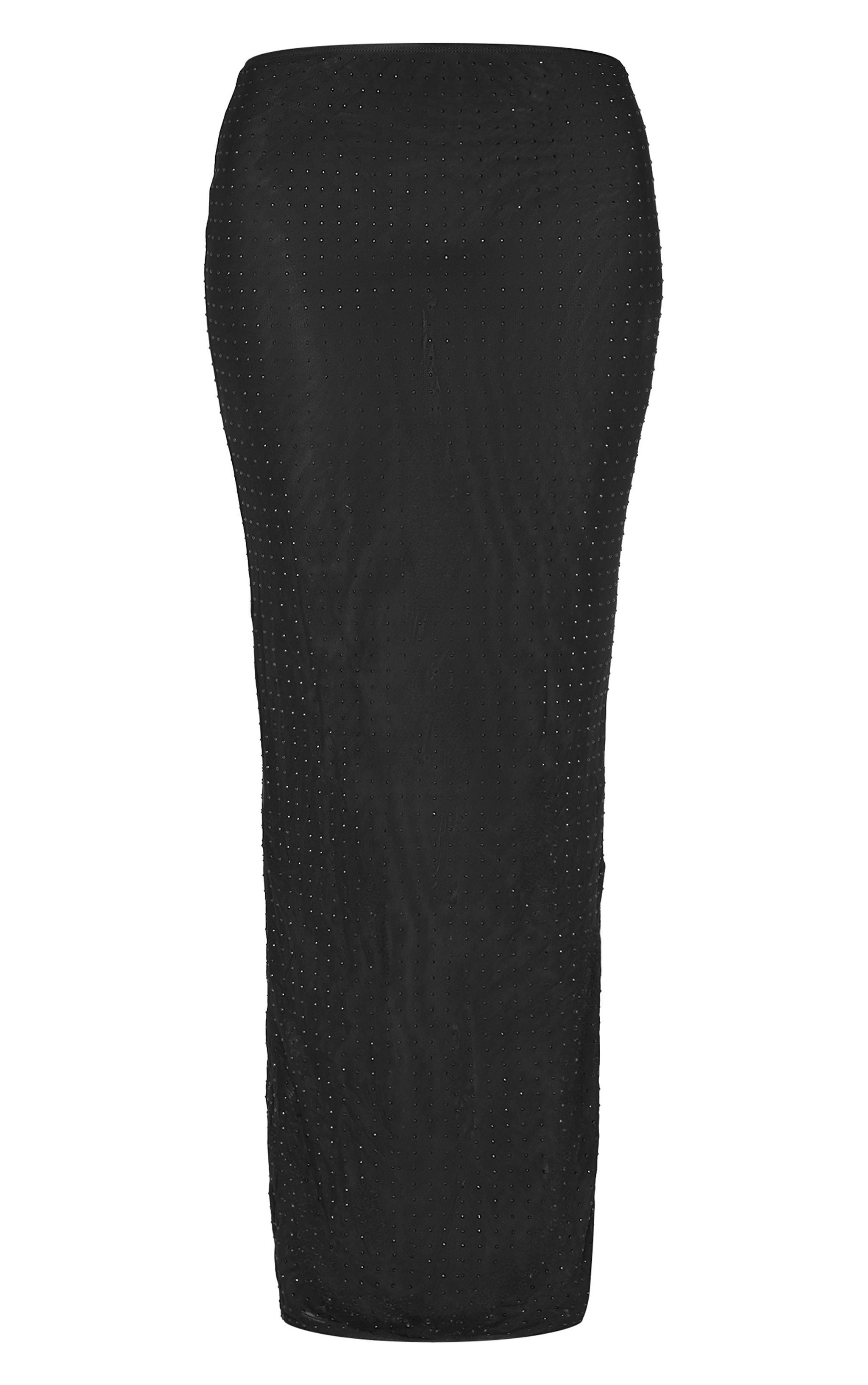 Black Hot Fix Mesh Maxi Skirt Product Image