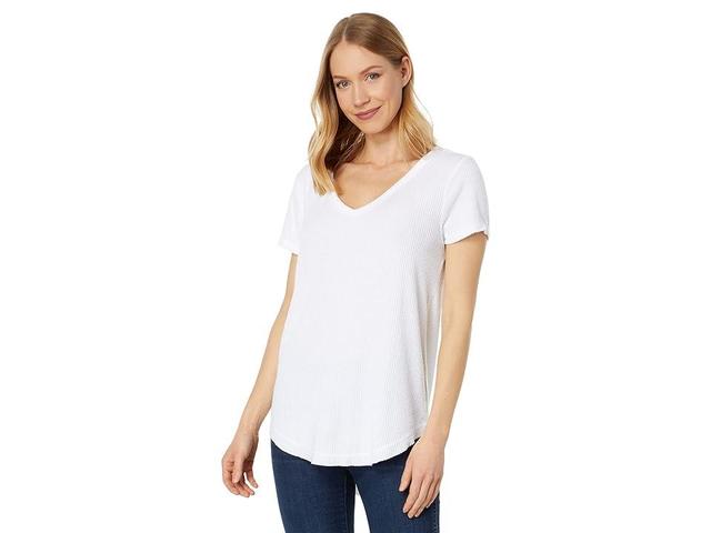 Dylan by True Grit Cozy Brushed Rib Short Sleeve Shirt Tail V-Neck (White) Women's Clothing Product Image