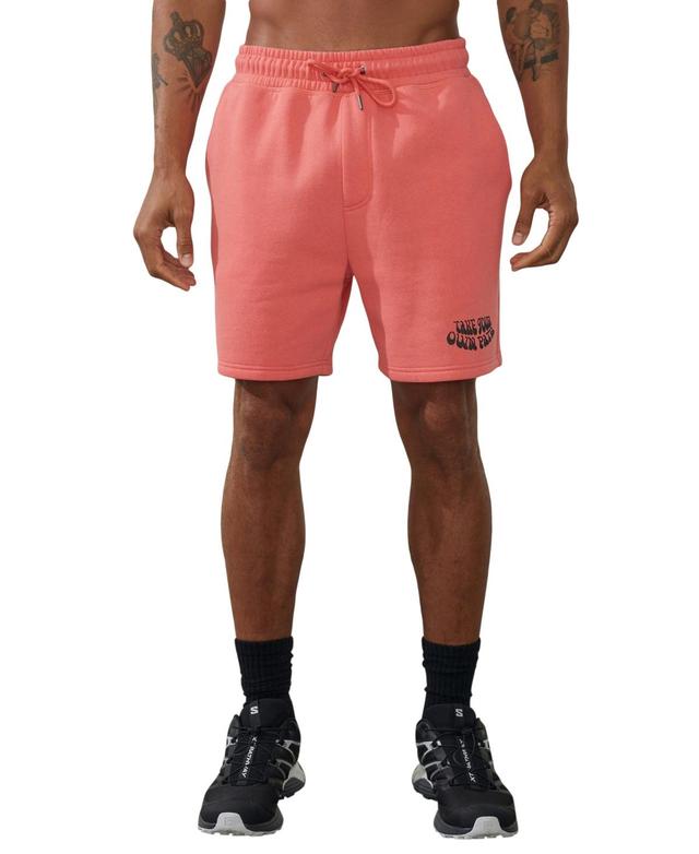 Cotton On Mens Active Graphic Fleece Shorts - Bright Coral Product Image