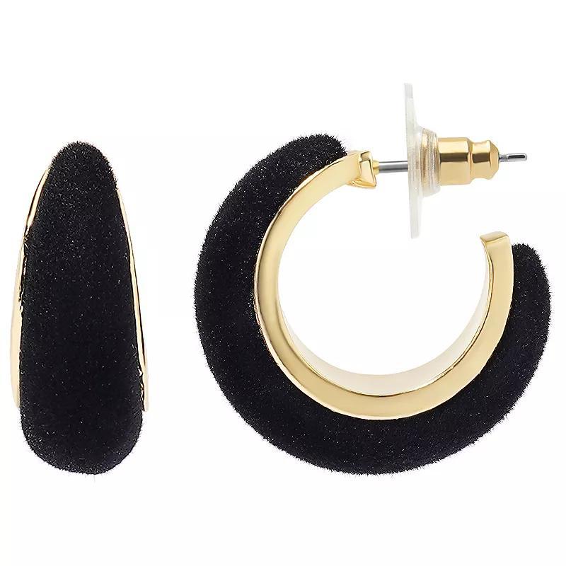 Emberly Gold Tone Black Velvet Puff C-Hoop Earrings, Womens Product Image