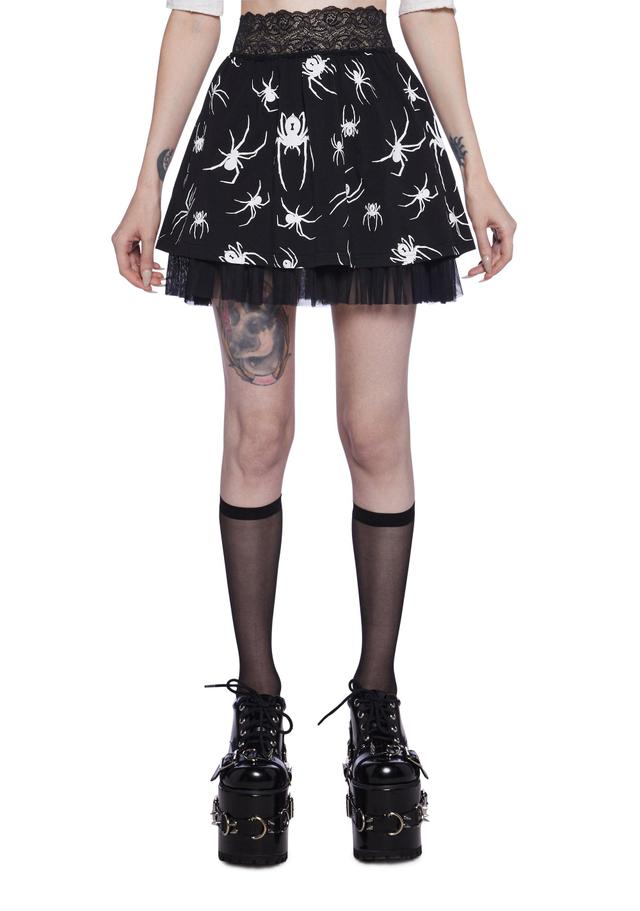 Widow Goth Spider Mini Skirt - Black Product Image