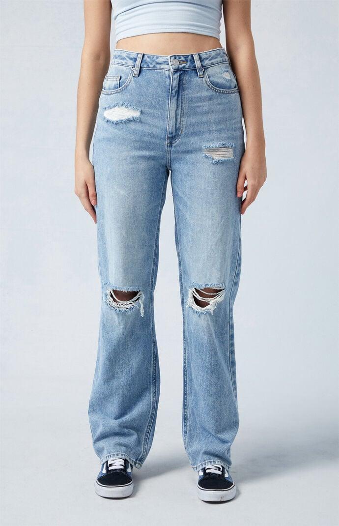 Women's Light Blue Ripped '90s Boyfriend Jeans Product Image