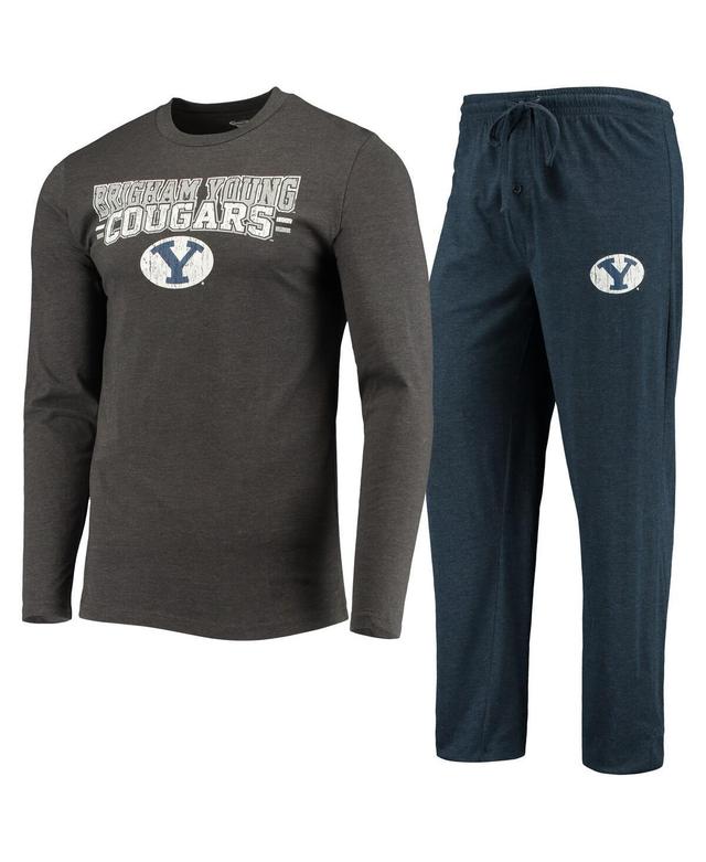 Mens Concepts Sport Navy, Heathered Charcoal Distressed Byu Cougars Meter Long Sleeve T-shirt and Pants Sleep Set - Navy Product Image